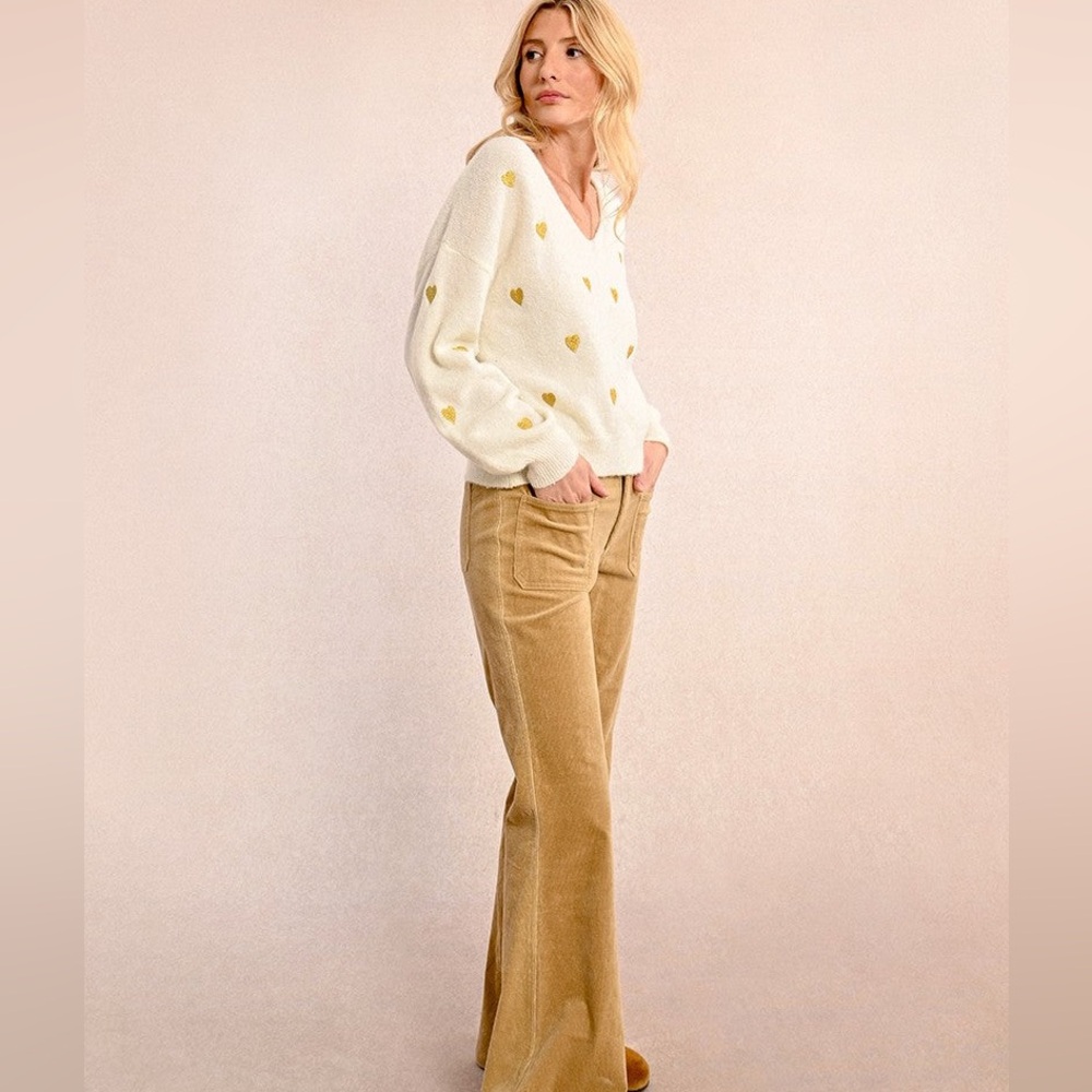 Holly Bracken French Wool Cream Sweater w/ Gold Hearts – Size M